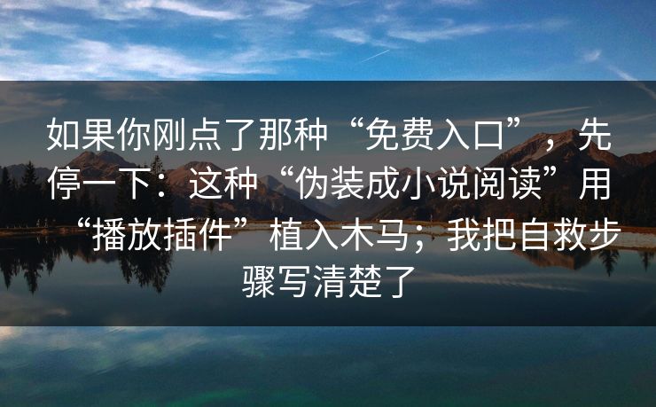 如果你刚点了那种“免费入口”，先停一下：这种“伪装成小说阅读”用“播放插件”植入木马；我把自救步骤写清楚了