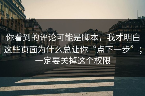 你看到的评论可能是脚本，我才明白这些页面为什么总让你“点下一步”；一定要关掉这个权限