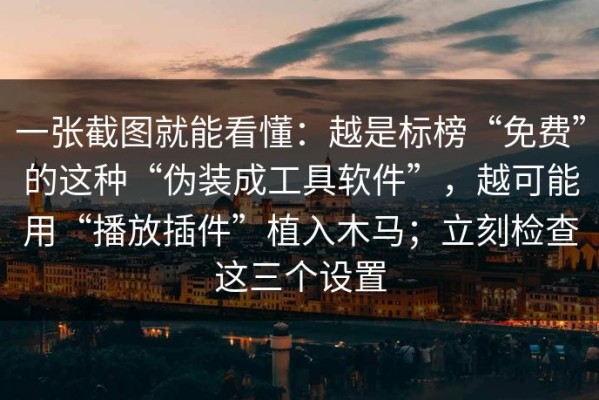 一张截图就能看懂：越是标榜“免费”的这种“伪装成工具软件”，越可能用“播放插件”植入木马；立刻检查这三个设置