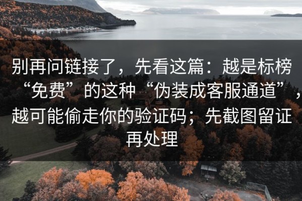别再问链接了，先看这篇：越是标榜“免费”的这种“伪装成客服通道”，越可能偷走你的验证码；先截图留证再处理