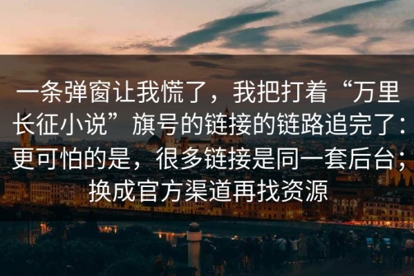 一条弹窗让我慌了，我把打着“万里长征小说”旗号的链接的链路追完了：更可怕的是，很多链接是同一套后台；换成官方渠道再找资源