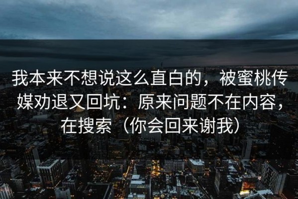 我本来不想说这么直白的，被蜜桃传媒劝退又回坑：原来问题不在内容，在搜索（你会回来谢我）