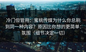 冷门但管用：蜜桃传媒为什么你总刷到同一种内容？原因比你想的更简单：氛围（细节决定一切）