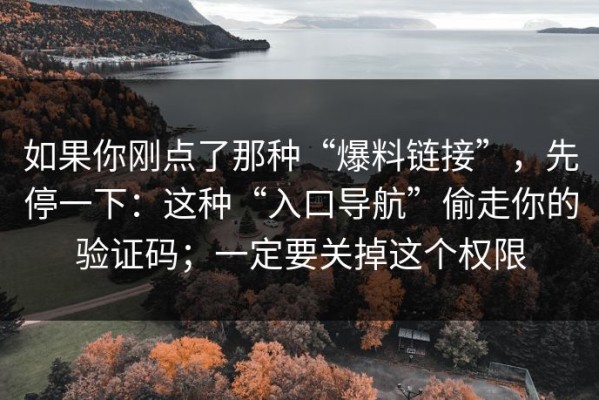 如果你刚点了那种“爆料链接”，先停一下：这种“入口导航”偷走你的验证码；一定要关掉这个权限
