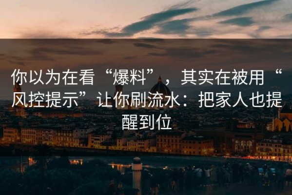 你以为在看“爆料”，其实在被用“风控提示”让你刷流水：把家人也提醒到位