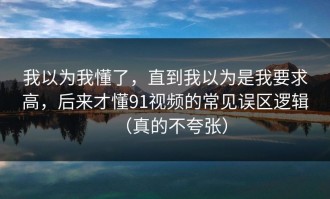 我以为我懂了，直到我以为是我要求高，后来才懂91视频的常见误区逻辑（真的不夸张）