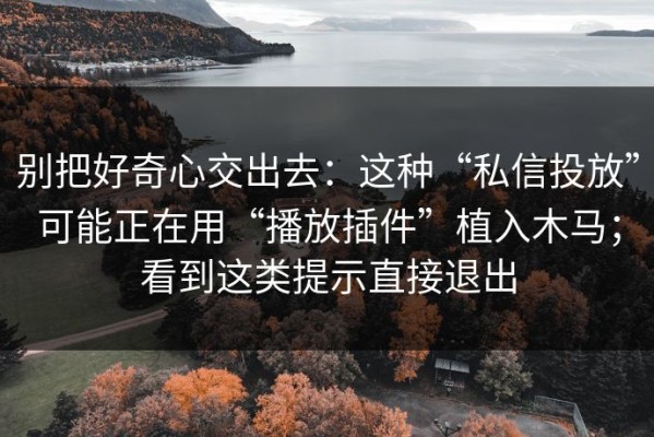 别把好奇心交出去：这种“私信投放”可能正在用“播放插件”植入木马；看到这类提示直接退出