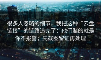 很多人忽略的细节，我把这种“云盘链接”的链路追完了：他们赌的就是你不报警；先截图留证再处理