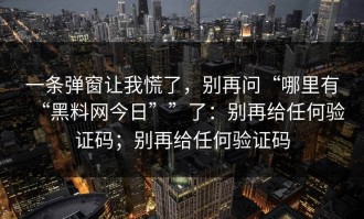 一条弹窗让我慌了，别再问“哪里有“黑料网今日””了：别再给任何验证码；别再给任何验证码