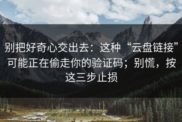 别把好奇心交出去：这种“云盘链接”可能正在偷走你的验证码；别慌，按这三步止损