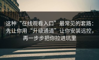 这种“在线观看入口”最常见的套路：先让你用“升级通道”让你安装远控，再一步步把你拉进坑里