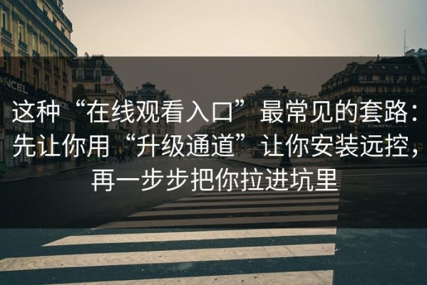 这种“在线观看入口”最常见的套路：先让你用“升级通道”让你安装远控，再一步步把你拉进坑里