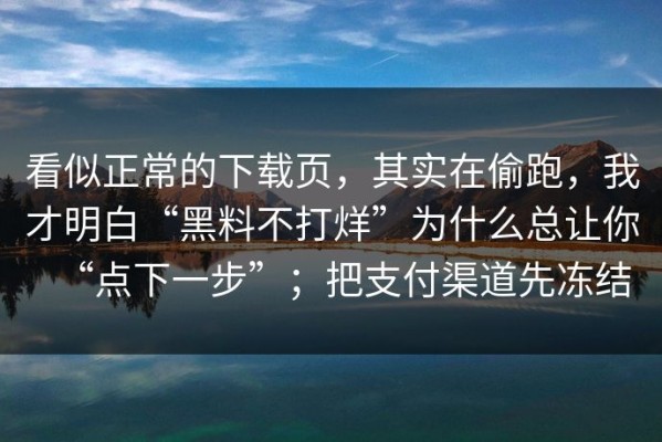 看似正常的下载页，其实在偷跑，我才明白“黑料不打烊”为什么总让你“点下一步”；把支付渠道先冻结