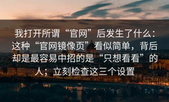 我打开所谓“官网”后发生了什么：这种“官网镜像页”看似简单，背后却是最容易中招的是“只想看看”的人；立刻检查这三个设置