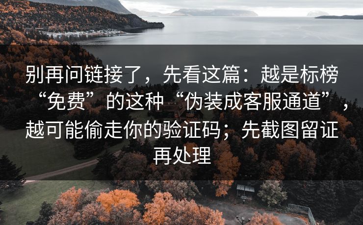 别再问链接了,先看这篇:越是标榜“免费”的这种“伪装成客服通道”,越可能偷走你的验证码;先截图留证再处理 别再问链接了,先看这篇:越是标榜“免费”的这种“伪装成客服通道”,越可能偷走你的验证码;先截图留证再处理