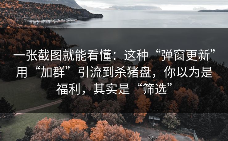 一张截图就能看懂：这种“弹窗更新”用“加群”引流到杀猪盘，你以为是福利，其实是“筛选”