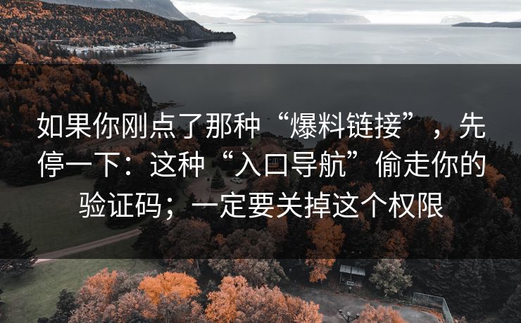 如果你刚点了那种“爆料链接”，先停一下：这种“入口导航”偷走你的验证码；一定要关掉这个权限