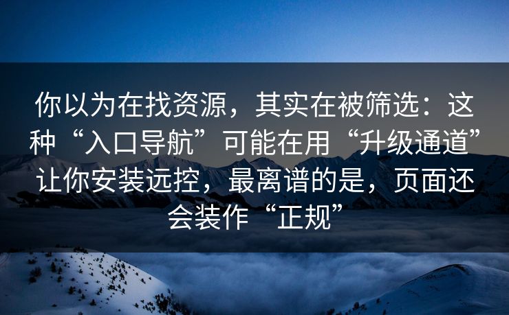 你以为在找资源，其实在被筛选：这种“入口导航”可能在用“升级通道”让你安装远控，最离谱的是，页面还会装作“正规”