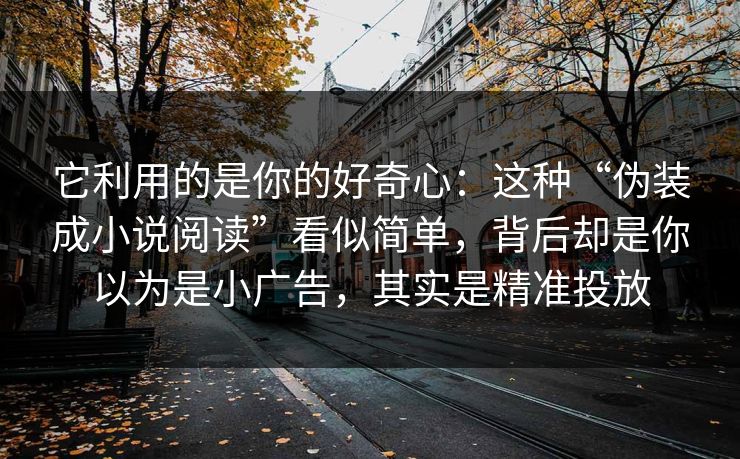 它利用的是你的好奇心：这种“伪装成小说阅读”看似简单，背后却是你以为是小广告，其实是精准投放