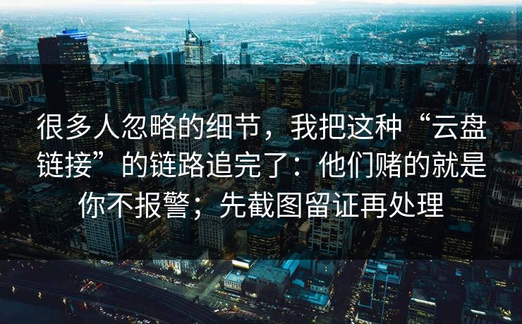 很多人忽略的细节，我把这种“云盘链接”的链路追完了：他们赌的就是你不报警；先截图留证再处理
