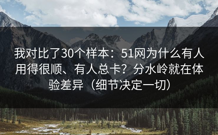 我对比了30个样本：51网为什么有人用得很顺、有人总卡？分水岭就在体验差异（细节决定一切）